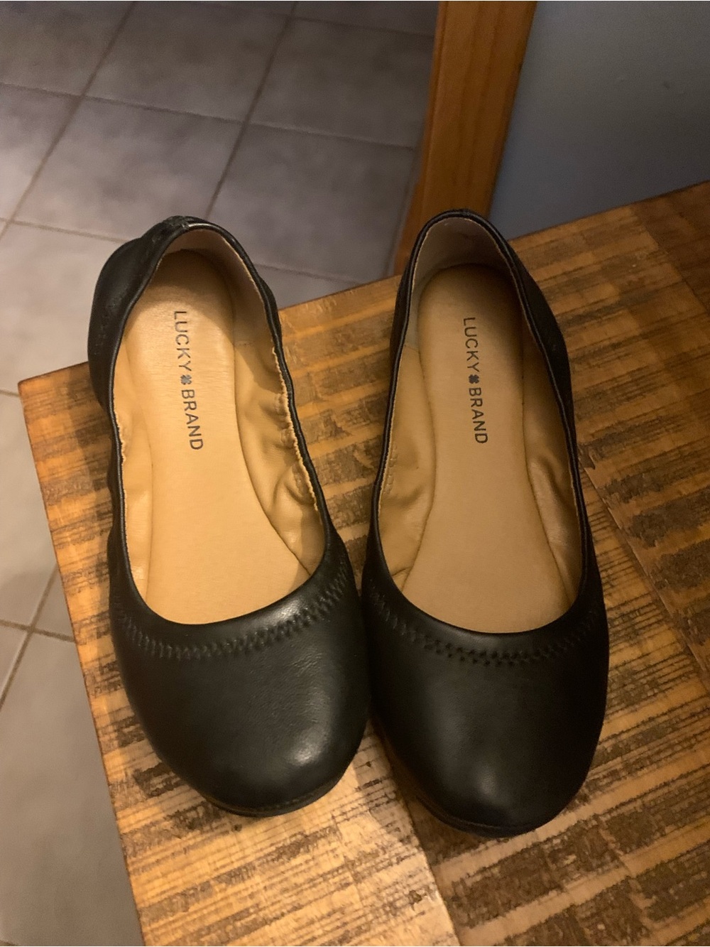 Lucky Brand Black Leather Slip-On Ballet Flats